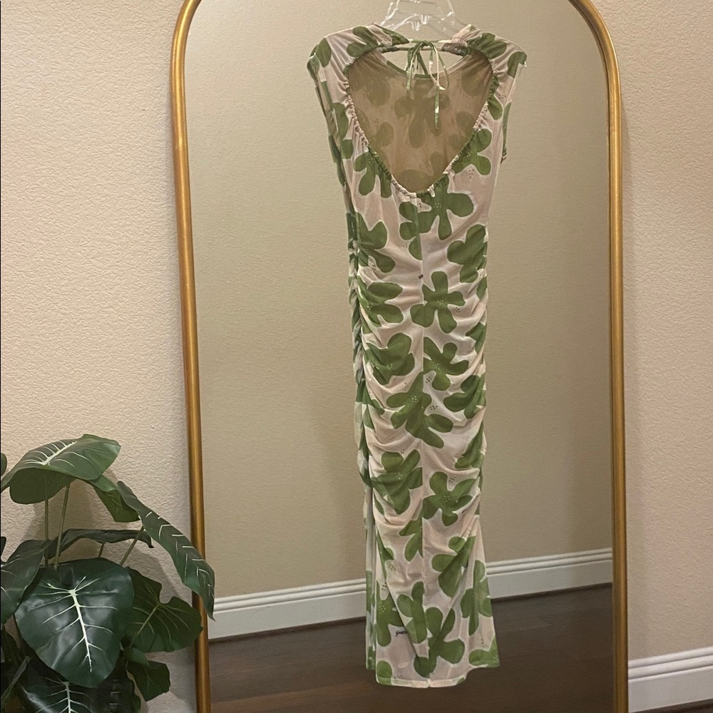 Simon Miller Tangier Printed Mesh Midi Dress in Green Seashell Flora Size L - Picture 10 of 15